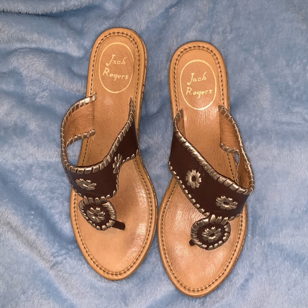 Jack Rogers Mid Wedge in Brown and Gold